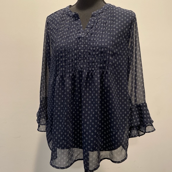 Charter Club Tops - Charter Club Women Blouse SizePL Navy White Polka Dots Ruffled Cottage Victorian